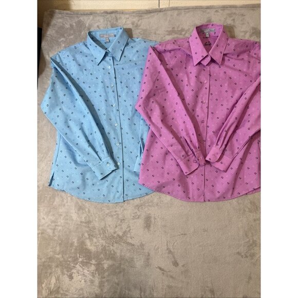Foxcroft Women’s Size 8 Shirt Lot Pink Blue Polka Dot Long Sleeve - Picture 3 of 11
